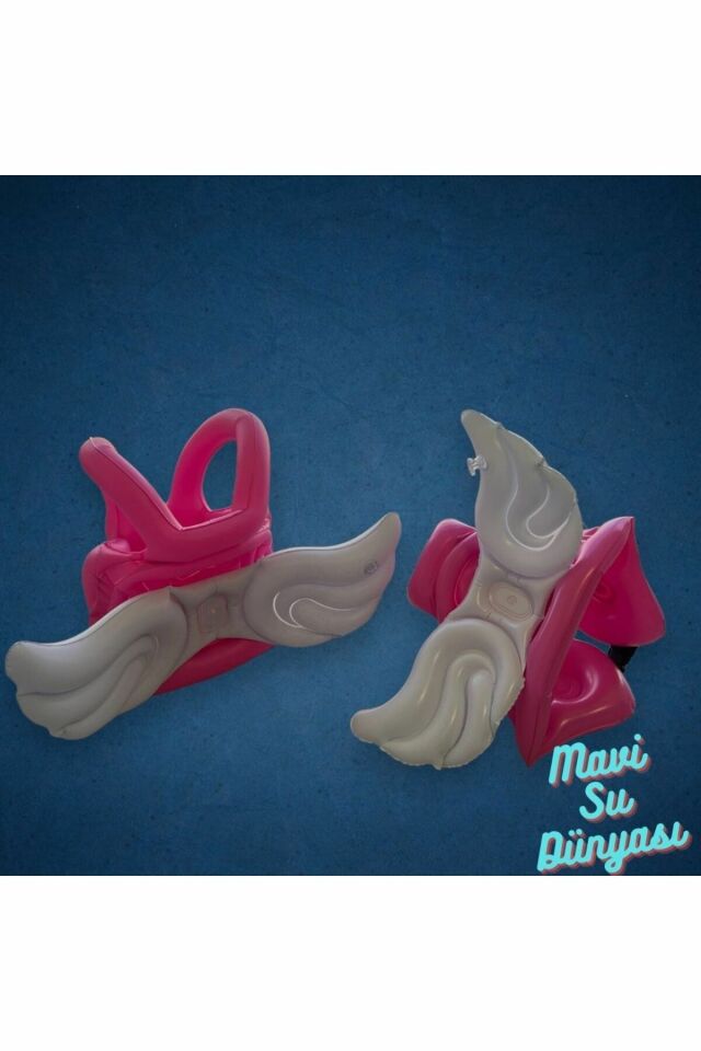 Çocuk Şişme Can Yeleği Can Simidi Kanatlı Pembe Renk Deniz Havuz - Mavi Su Dünyası Pembe - S