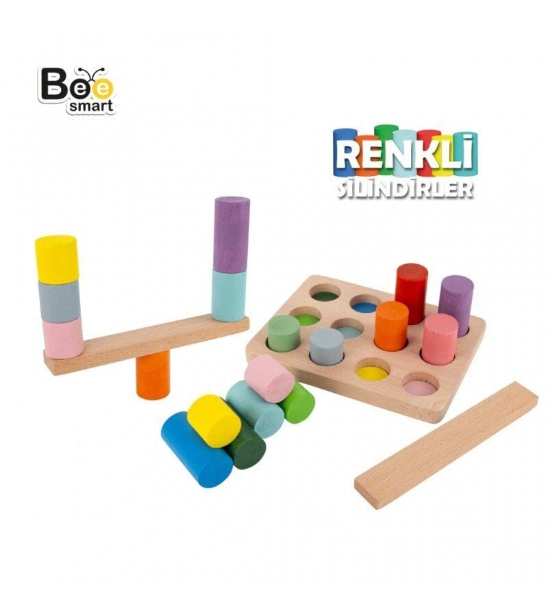 Smart Ahşap Renkli Silindirler El Becerileri Geliştirme Oyunu