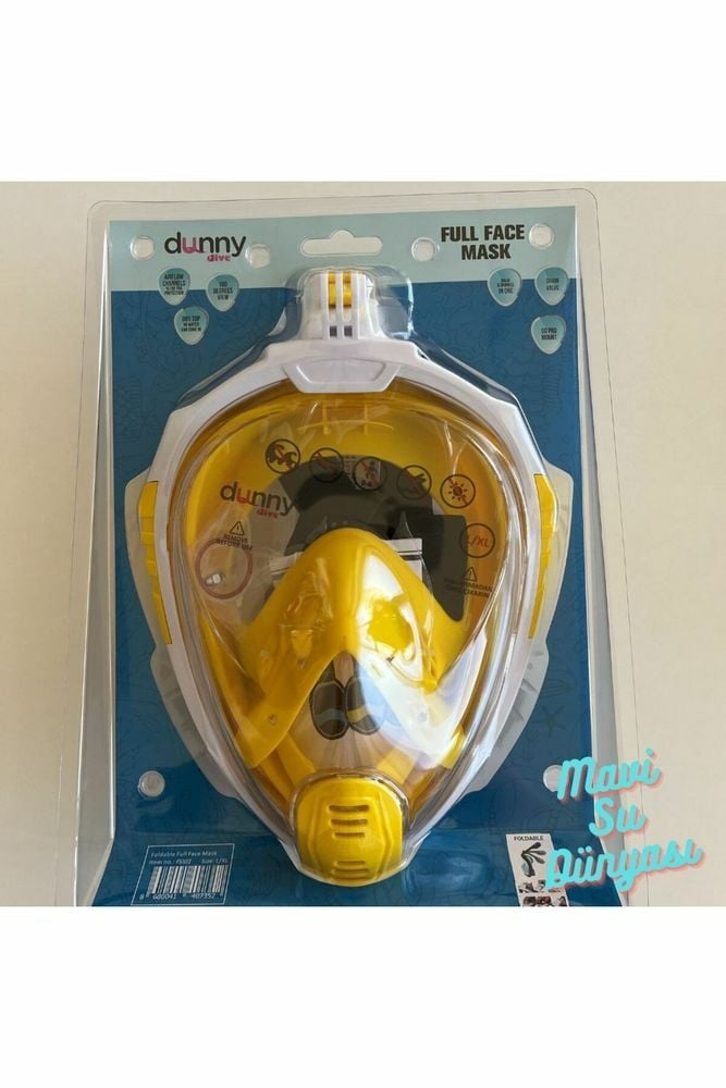 Full Face L/XL Maske Şnorkel Set Takımı Sarı Renk - Mavi Su Dünyası
