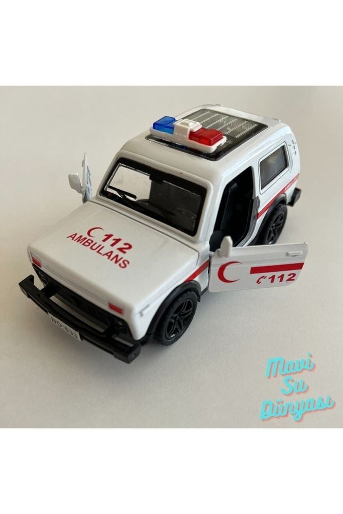 Çek Bırak Araba 12 Cm Çelik Beyaz 112 Ambulans Arabası | Mavi Su Dünyası