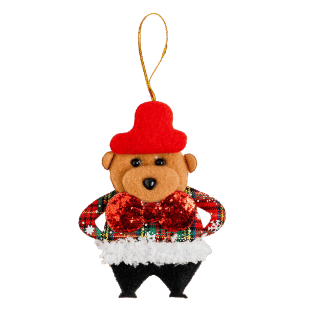Yılbaşı Süsü 12 cm Ekose Ceketli Ayı Figürü Kırmızı - Mavi Su Dünyası