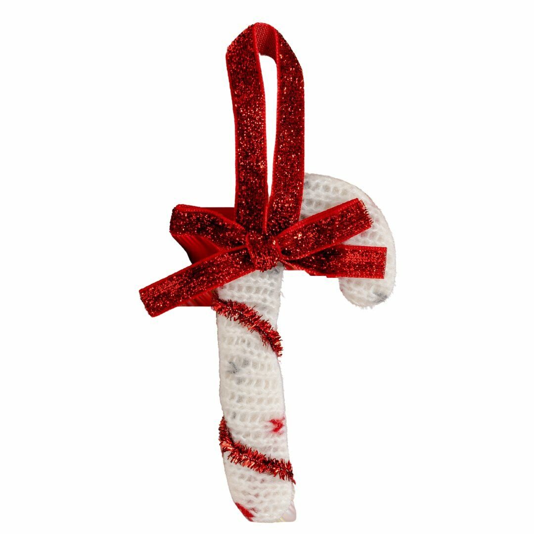 Yılbaşı Süsü 9 cm Örgü Desenli Baston Kırmızı Beyaz - Mavi Su Dünyası