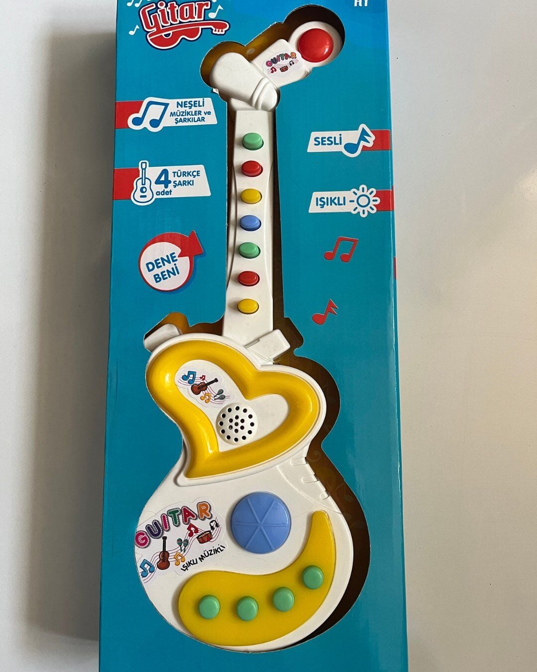 Müzikli Gitar 30 Cm  | Işıklı Müzikli Gitar | 4 Türkçe Şarkı Sarı
