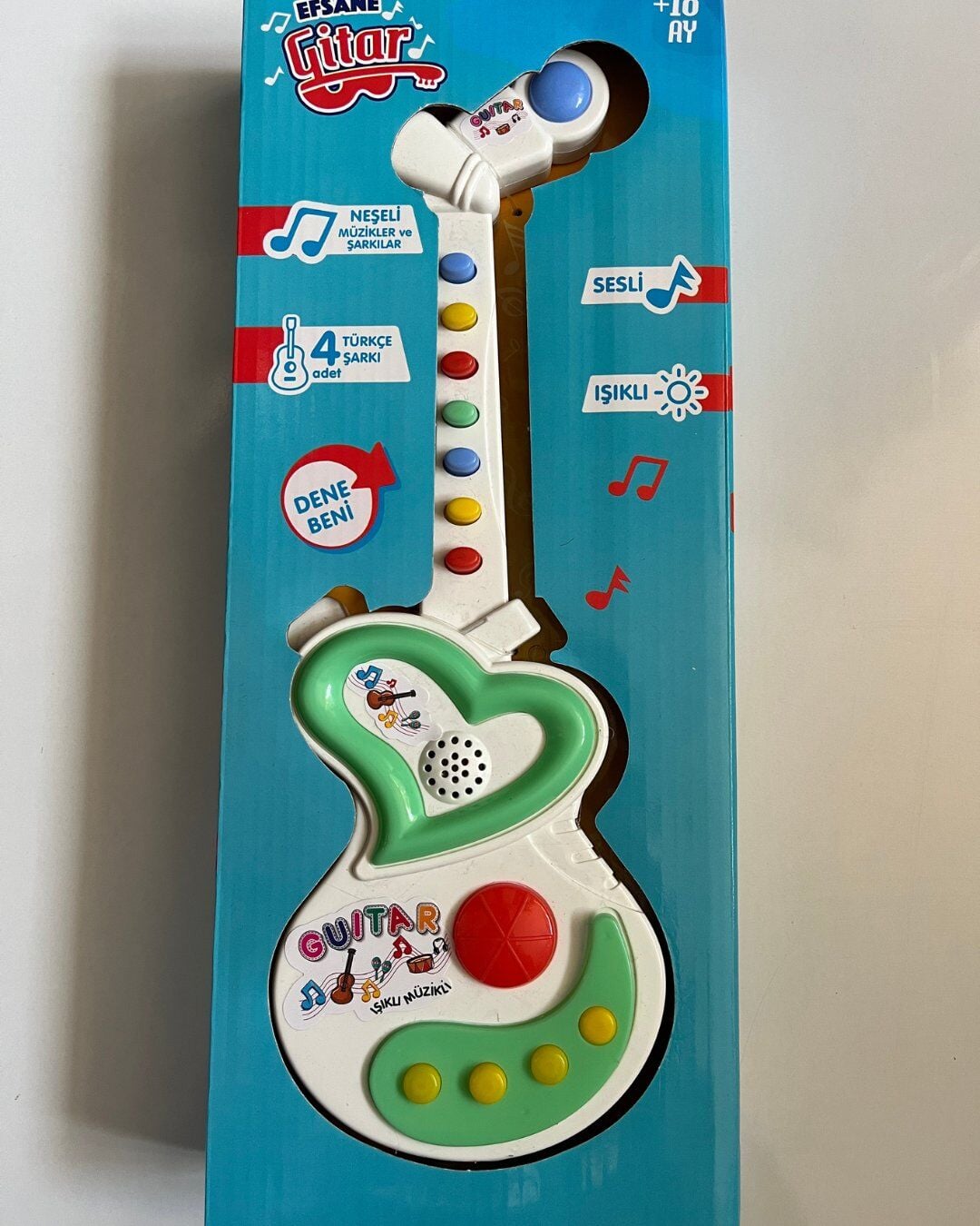 Müzikli Gitar 30 Cm  | Işıklı Müzikli Gitar | 4 Türkçe Şarkı Yeşil