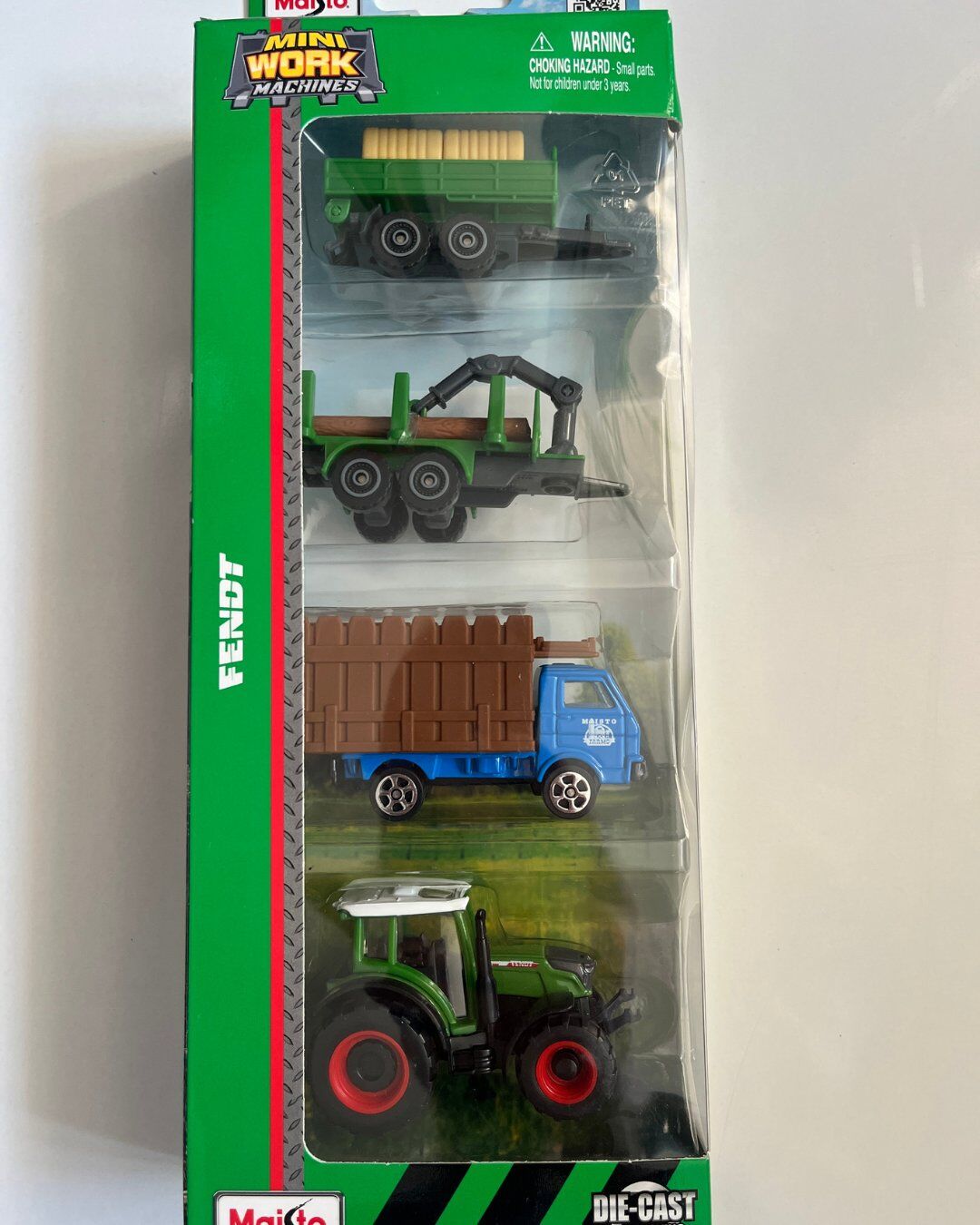 Mini Work Özel Üretim Yeşil İş Makinaları Metal Traktör Seti 4 Parçalı Set 8 Cm Arabalar