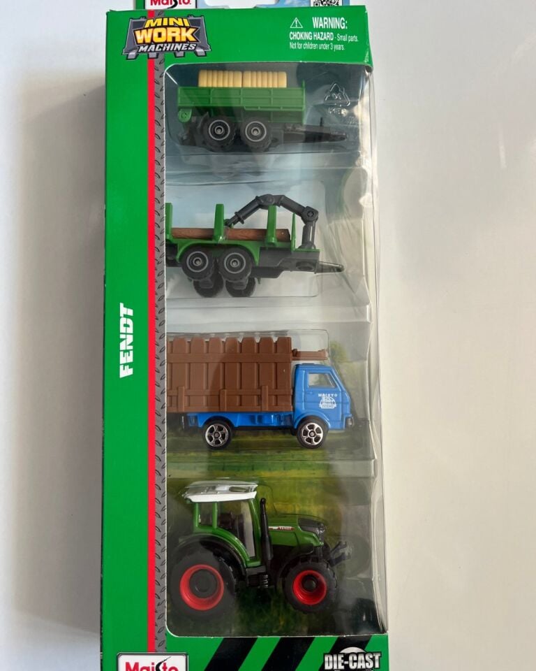 Mini Work Özel Üretim Yeşil İş Makinaları Metal Traktör Seti 4 Parçalı Set 8 Cm Arabalar