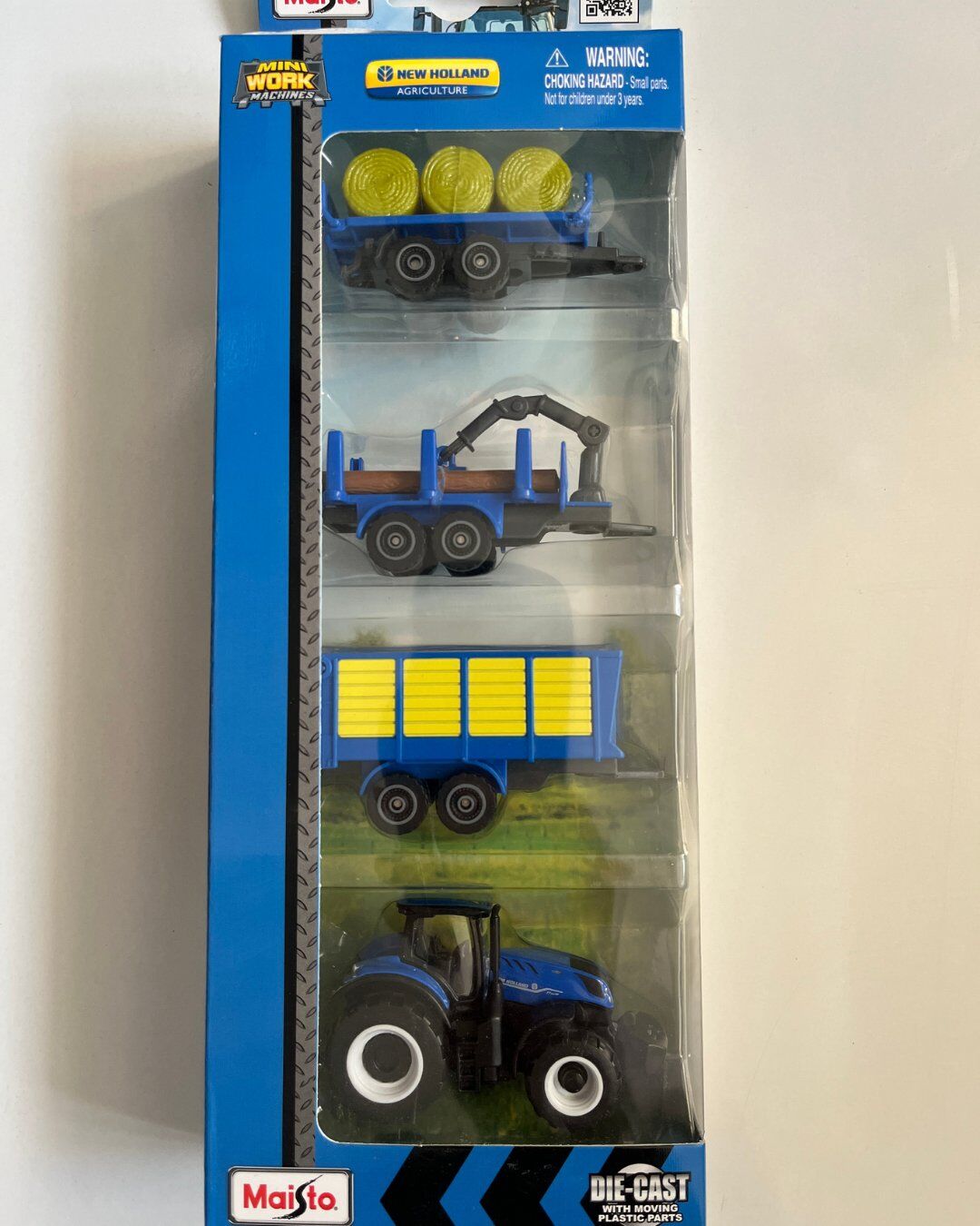 Mini Work Özel Üretim Mavi İş Makinaları Metal Traktör Seti 4 Parçalı Set 8 Cm Arabalar