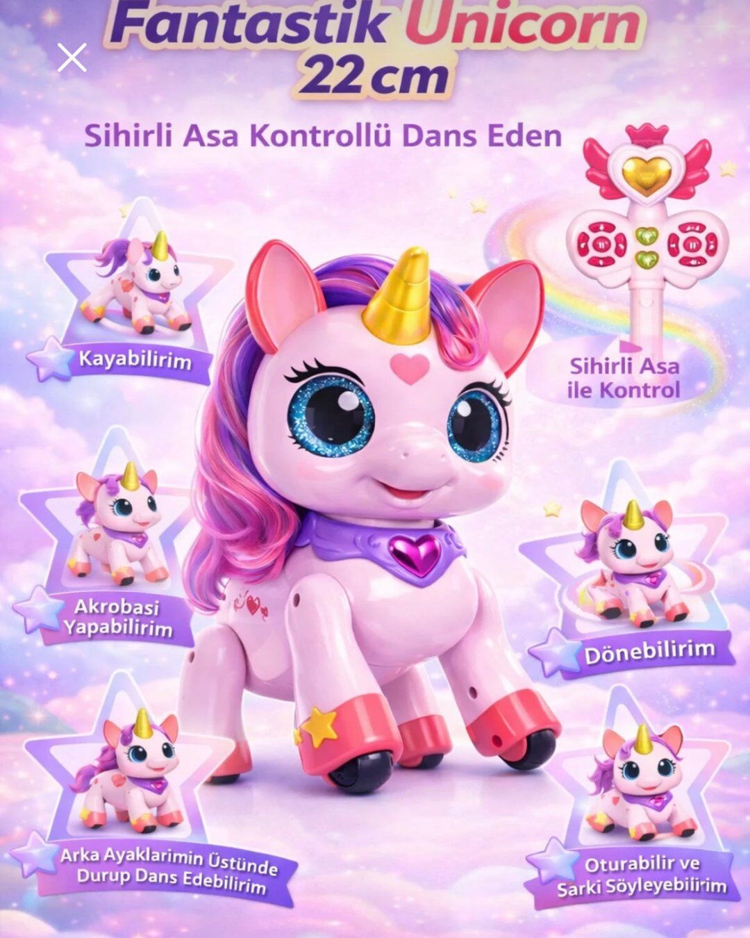 Uzaktan Kumandalı Unicorn Robot | Sihirli Asa Kontrollü Fantastik Unicorn Robot 22 Cm | Dans Eden Şarkı Söyleyen İnteraktif Robot Oyuncak