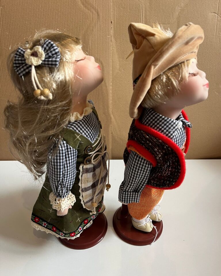 Kumaş Kıyafetli 2' li Set Porselen Bebek 30 Cm Özel Kadın ve Erkek Set