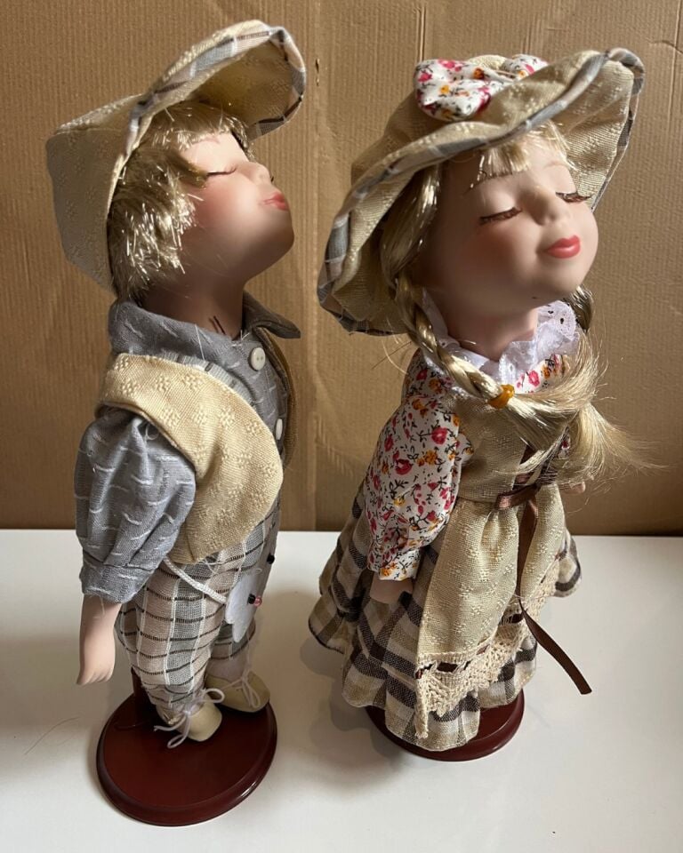 Kumaş Kıyafetli 2' li Set Porselen Bebek 30 Cm Özel Kadın ve Erkek Set