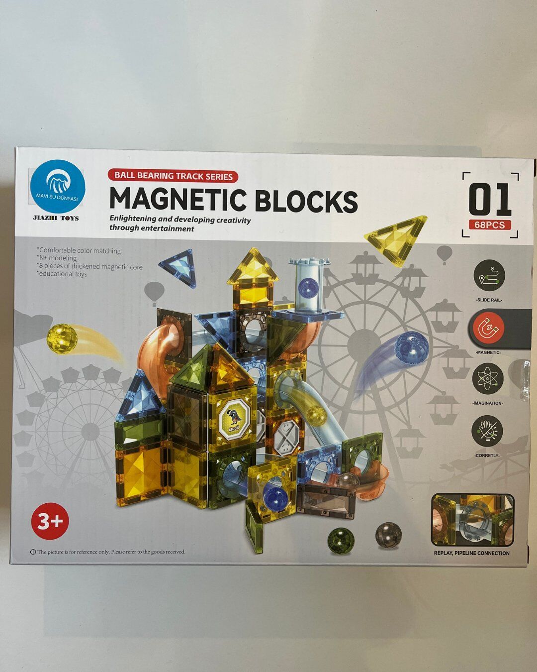 Manyetik Yapı Blokları | Çocuklar İçin 3 Boyutlu Renkli Mıknatıslı | 68 Parça Manyetik Blok Oyun Seti