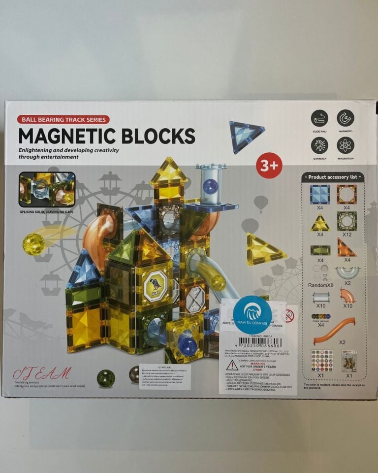 Manyetik Yapı Blokları | Çocuklar İçin 3 Boyutlu Renkli Mıknatıslı | 68 Parça Manyetik Blok Oyun Seti