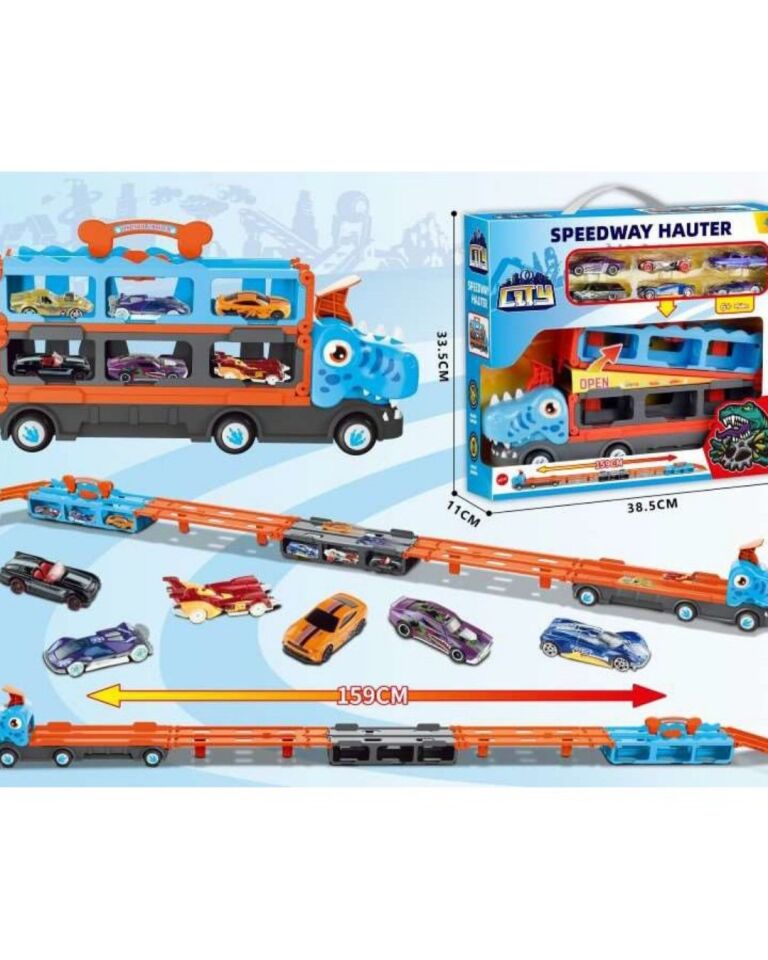 Araba Fırlatan Parkurlu 6 Arabalı Açılır Katlanabilir Dinazor Tır 159 Cm Uzunluk