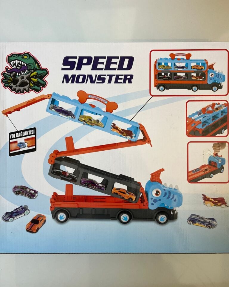 Araba Fırlatan Parkurlu 6 Arabalı Açılır Katlanabilir Dinazor Tır 159 Cm Uzunluk