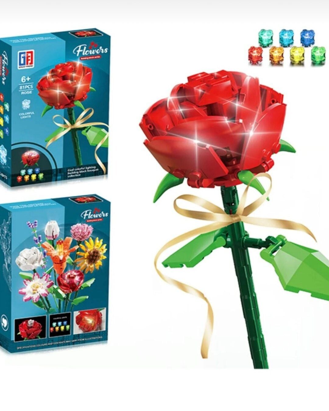 Işıklı Çiçek Lego | Işıklı Çiçekli Lego | 57 Parça Kırmızı Gül Işıklı Lego