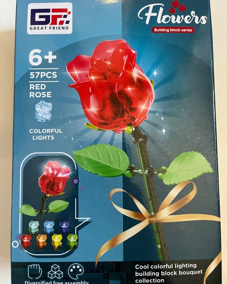 Işıklı Çiçek Lego | Işıklı Çiçekli Lego | 57 Parça Kırmızı Gül Işıklı Lego