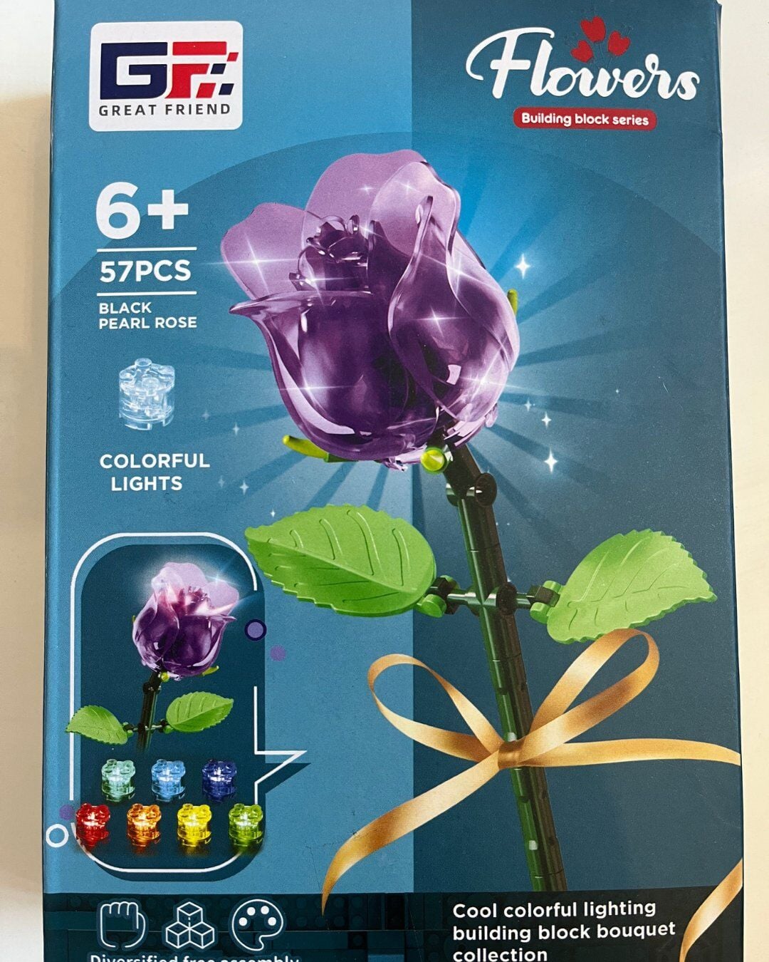 Işıklı Çiçek Lego | Işıklı Çiçekli Lego | 57 Parça Mor Gül Işıklı Lego