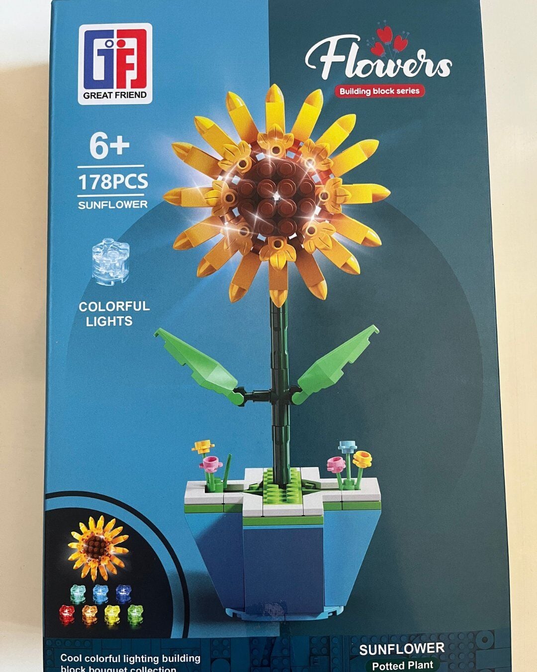 Işıklı Çiçek Lego | Işıklı Çiçekli Lego | 178 Parça Saksılı Ay Çiçeği Papatya Işıklı Lego