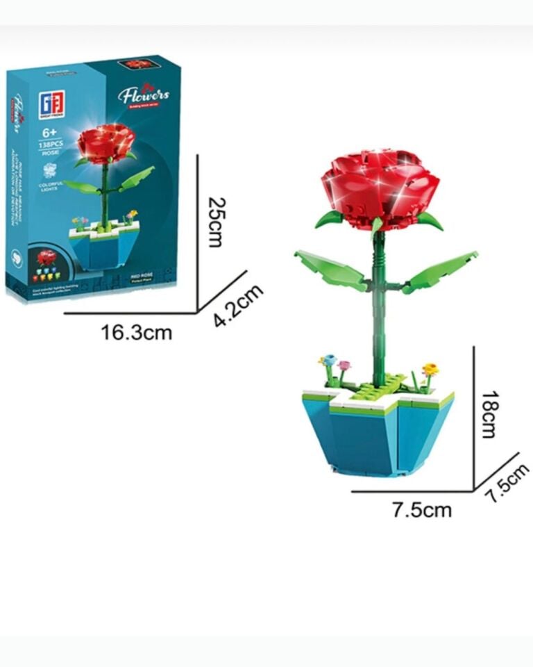 Işıklı Çiçek Lego | Işıklı Çiçekli Lego | 138 Parça Saksılı Kırmızı Gül Işıklı Lego