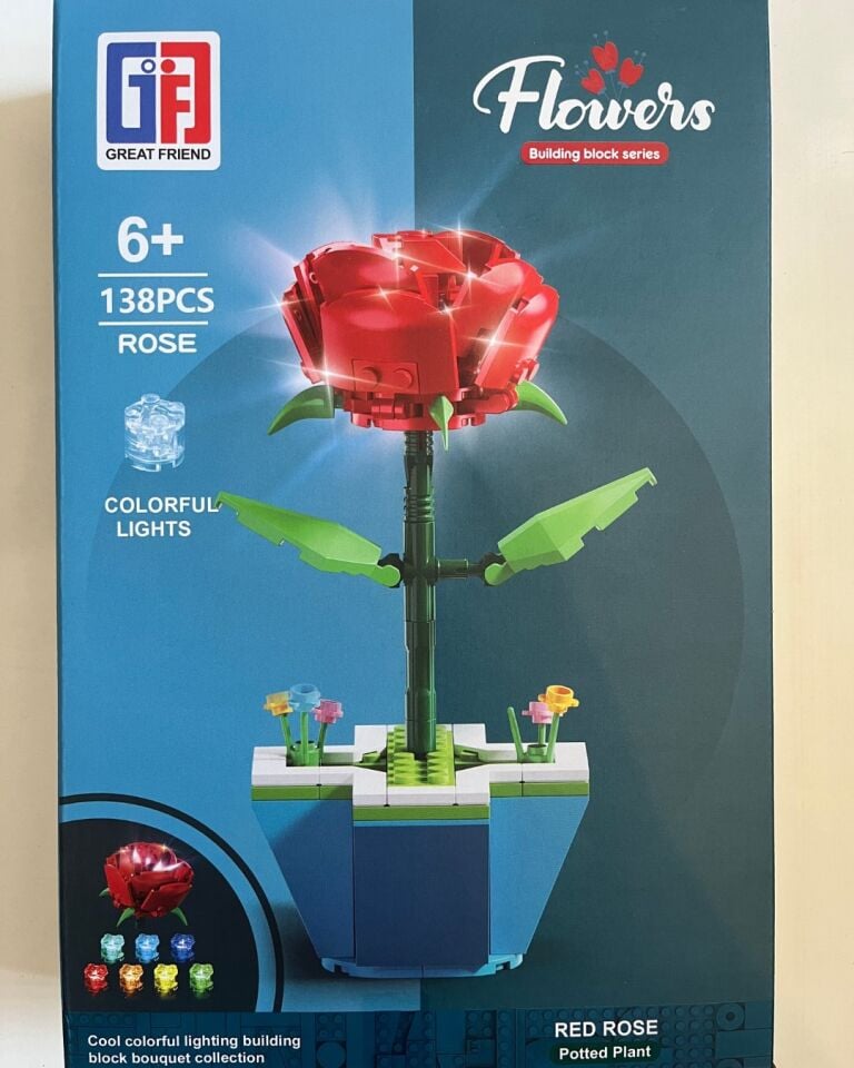 Işıklı Çiçek Lego | Işıklı Çiçekli Lego | 138 Parça Saksılı Kırmızı Gül Işıklı Lego