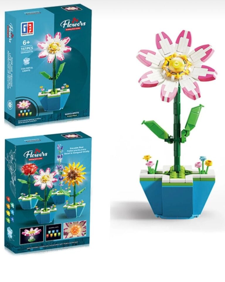 Işıklı Çiçek Lego | Işıklı Çiçekli Lego | 161 Parça Saksılı Pembe-Beyaz Papatya Işıklı Lego
