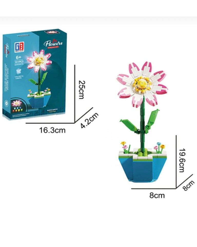 Işıklı Çiçek Lego | Işıklı Çiçekli Lego | 161 Parça Saksılı Pembe-Beyaz Papatya Işıklı Lego