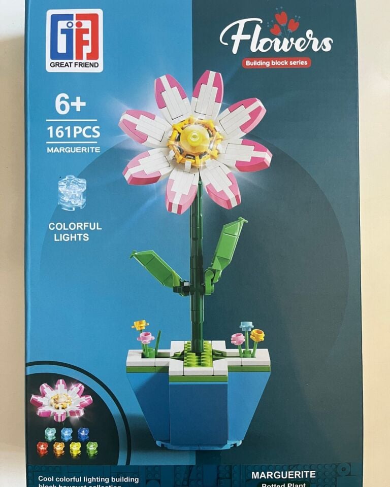 Işıklı Çiçek Lego | Işıklı Çiçekli Lego | 161 Parça Saksılı Pembe-Beyaz Papatya Işıklı Lego