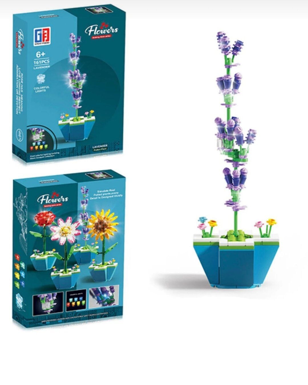 Işıklı Çiçek Lego | Işıklı Çiçekli Lego | 161 Parça Mor Lavanta Çiçek Işıklı Lego