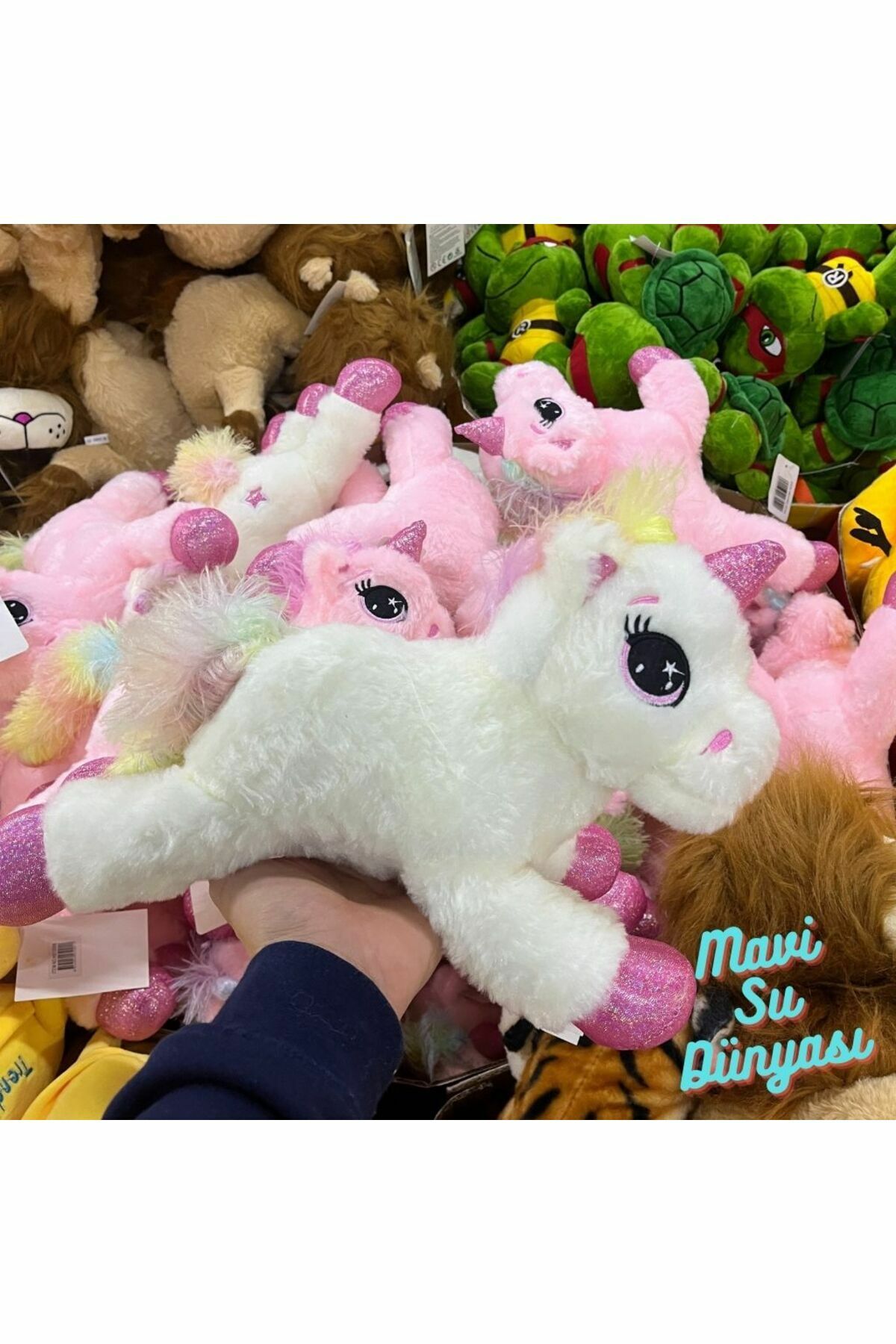Peluş Yatan Unicorn Beyaz Renk 37 Cm - Mavi Su Dünyası