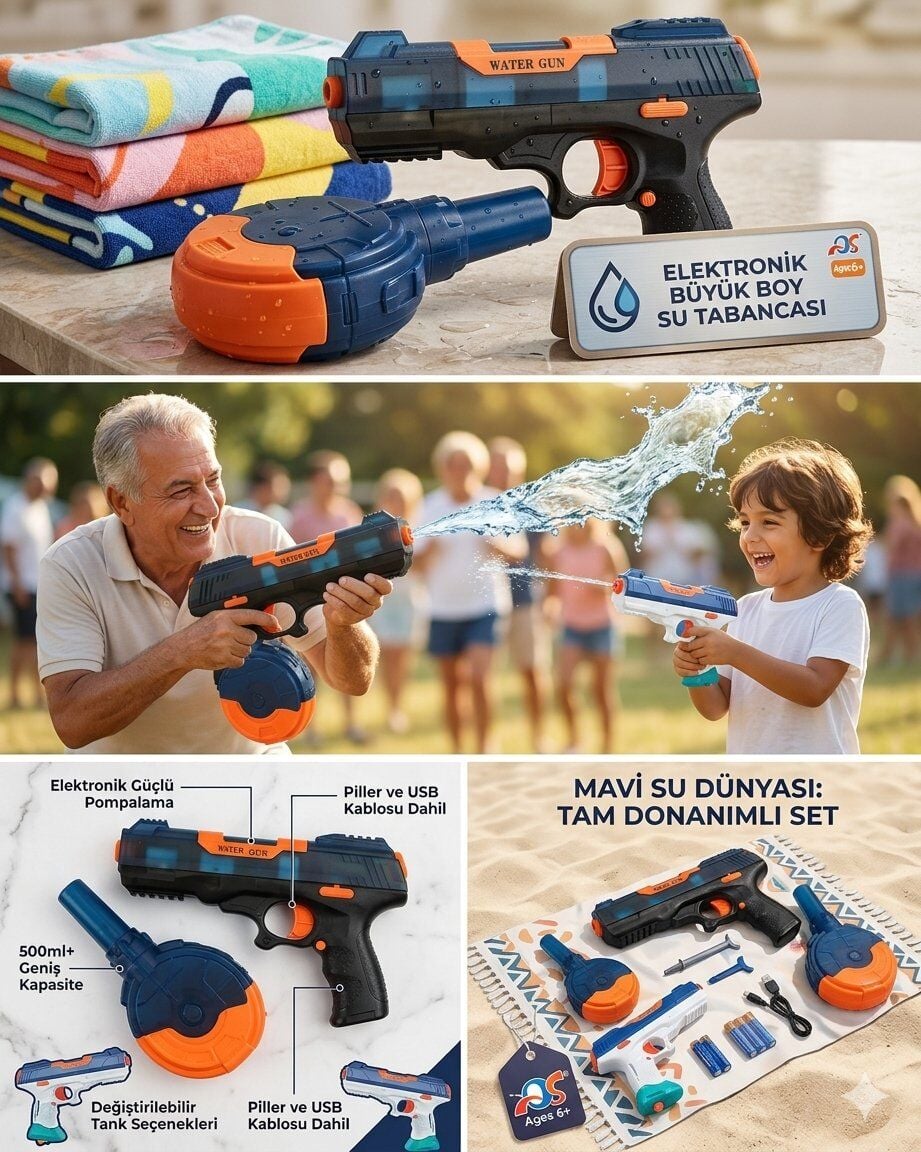 Pilli Şarjlı Elektronik Su Tabancası Lacivert