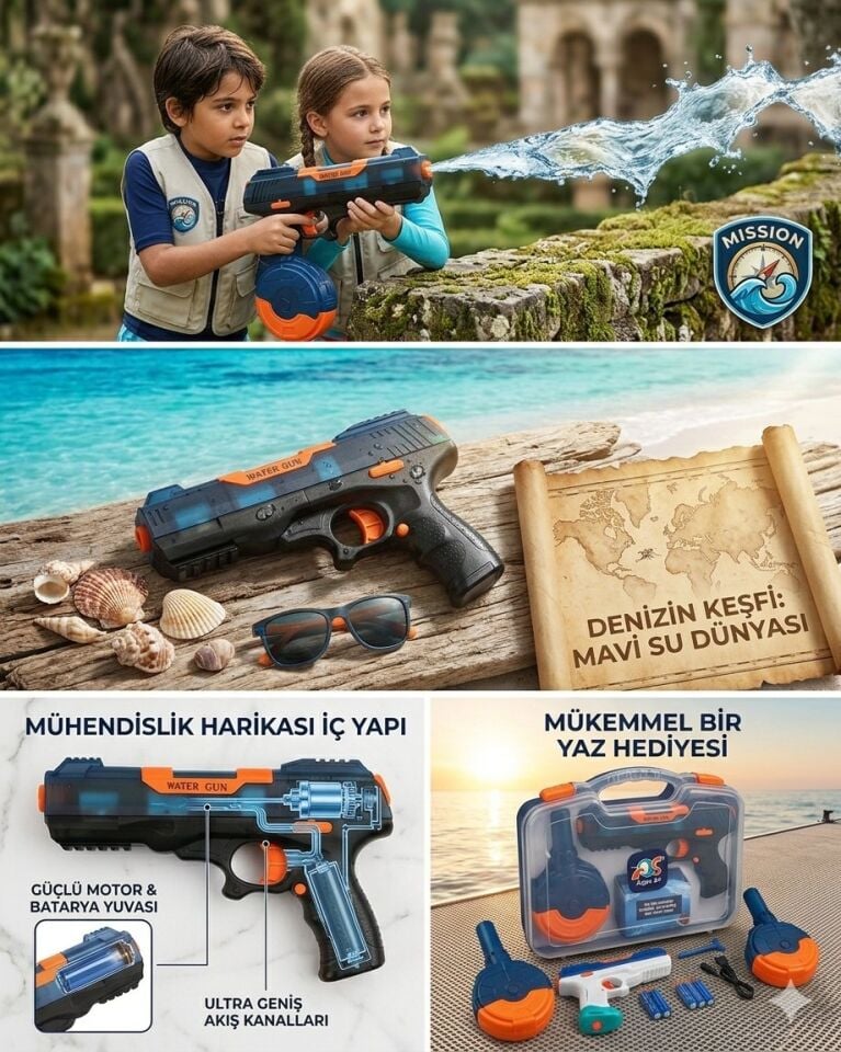 Pilli Şarjlı Elektronik Su Tabancası Lacivert