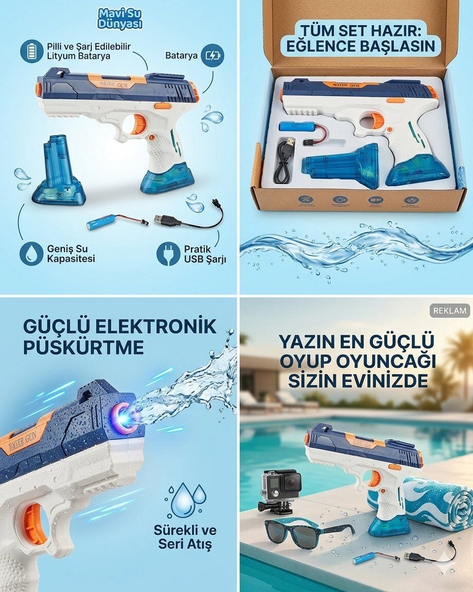 Pilli Şarjlı Su Tabancası