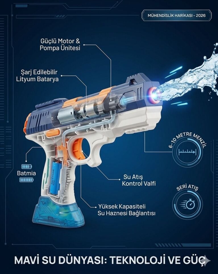 Pilli Şarjlı Su Tabancası