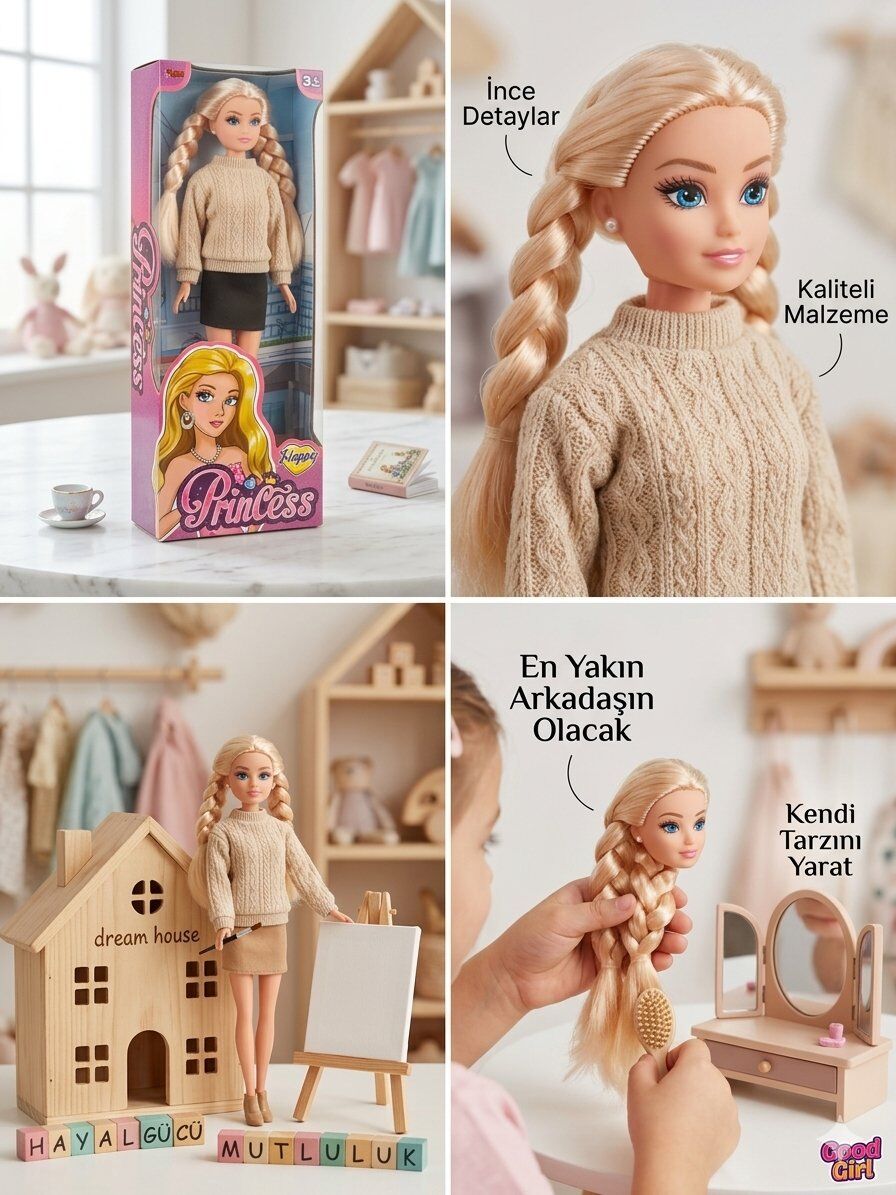 Kazaklı Örgü Saçlı Sarışın Bebek 30 Cm Model Oyuncak Bebek Model Bebek