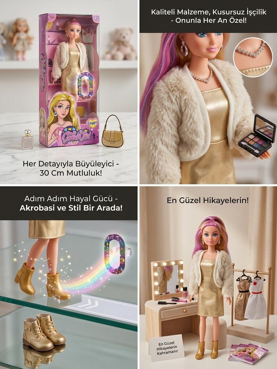 Ceketli Çizmeli Renkli Saçlı Bebek 30 Cm Model Oyuncak Bebek Model Bebek