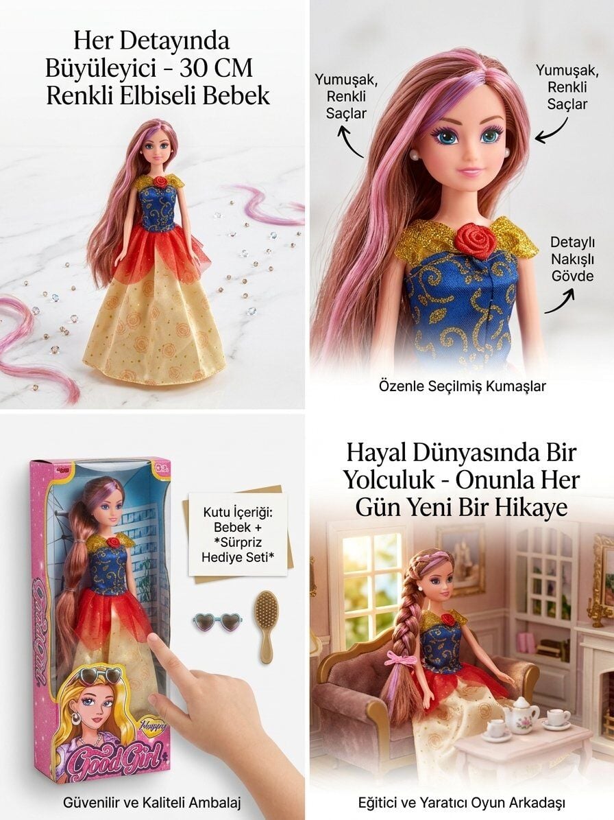 Renkli Elbiseli Renkli Saçlı Bebek 30 Cm Model Oyuncak Bebek Model Bebek