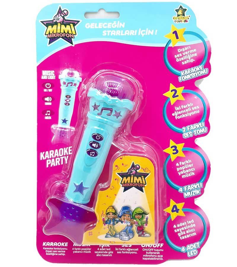 Işıklı Sesli Mikrofon Renkli - Mavi Su Dünyası Mavi