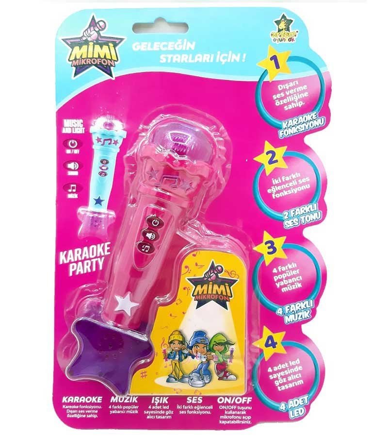Işıklı Sesli Mikrofon Renkli - Mavi Su Dünyası Pembe
