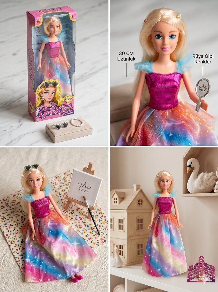 Renkli Elbiseli Sarı Saçlı Bebek 30 Cm Model Oyuncak Bebek Model Bebek