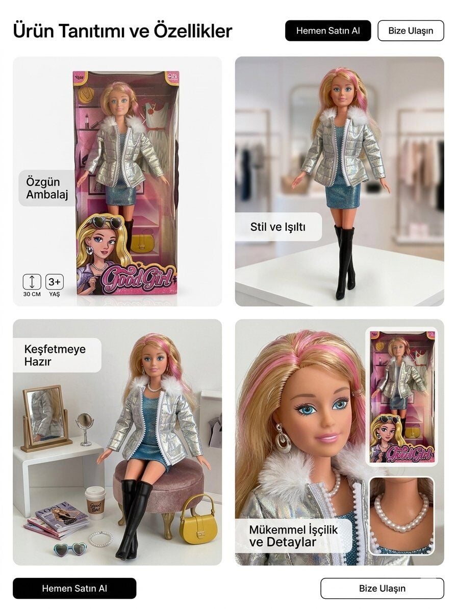 Parlak Ceketli Parlak Elbiseli Sarışın Bebek 30 Cm Model Oyuncak Bebek Model Bebek