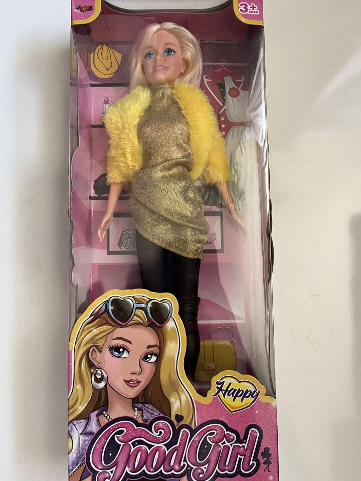 Parlak Sarı Drape Elbiseli Bebek 30 Cm Model Oyuncak Bebek Model Bebek