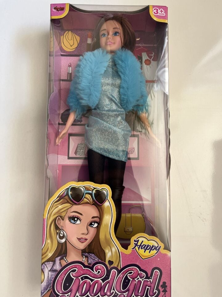 Parlak Mavi Drape Elbiseli Bebek 30 Cm Model Oyuncak Bebek Model Bebek