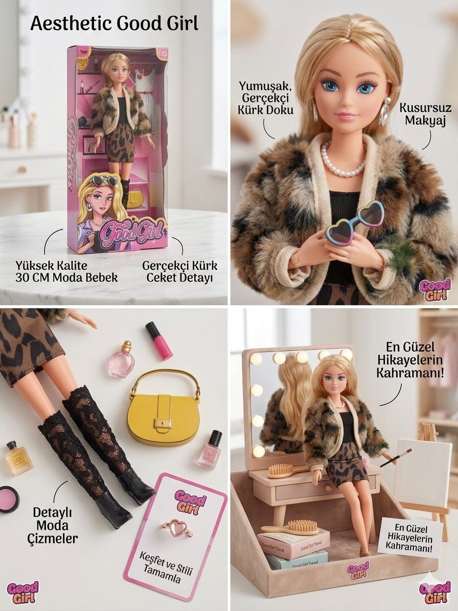 Desenli Kürk Ceketli Bebek 30 Cm Model Oyuncak Bebek Model Bebek