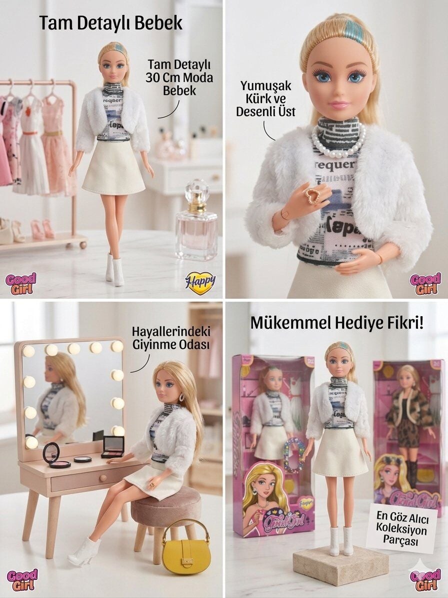 Beyaz Ceketli Beyaz Etekli Bebek 30 Cm Model Oyuncak Bebek Model Bebek