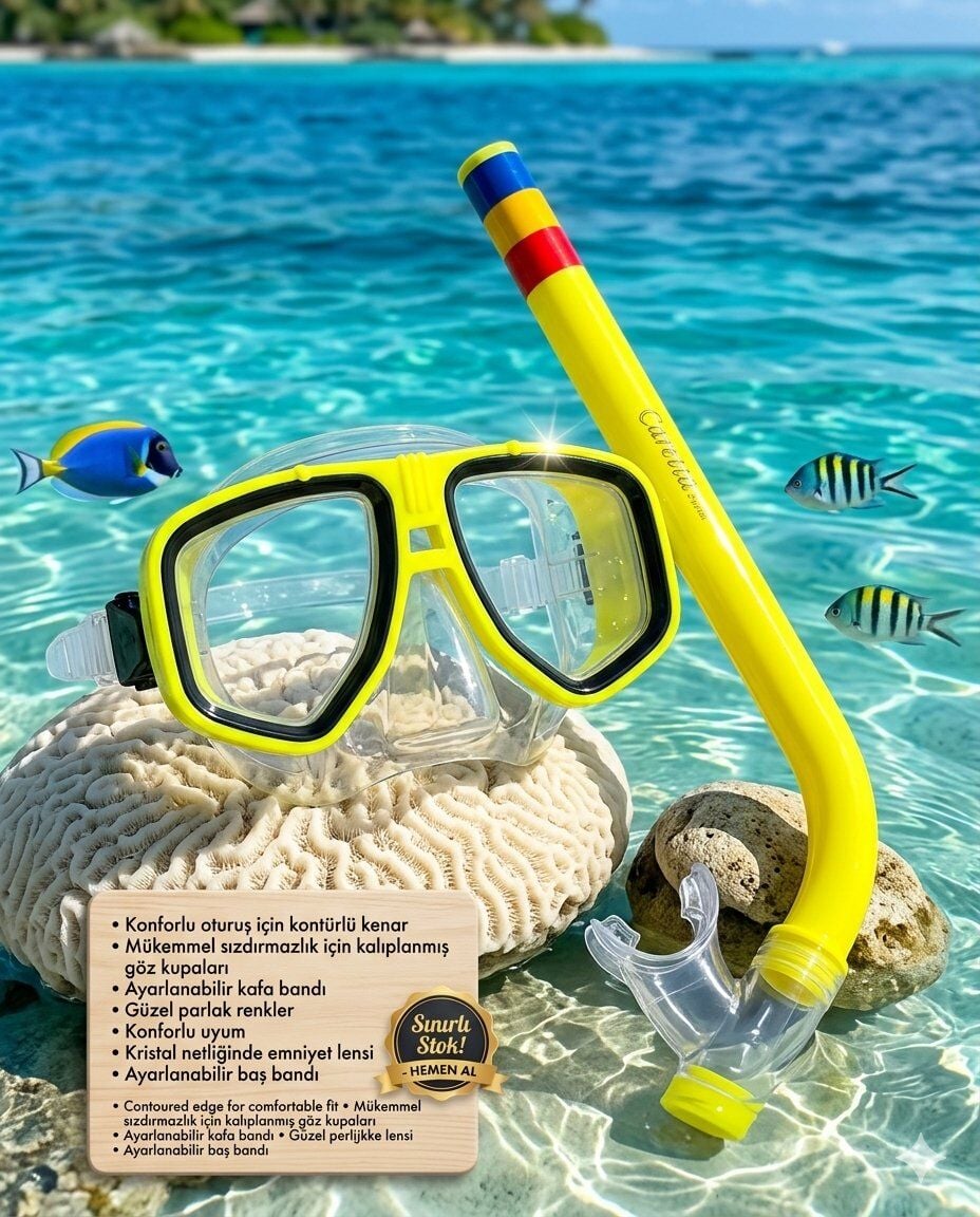 Şnorkel Set Sarı Renk 7 ile 14 Yaş Arası