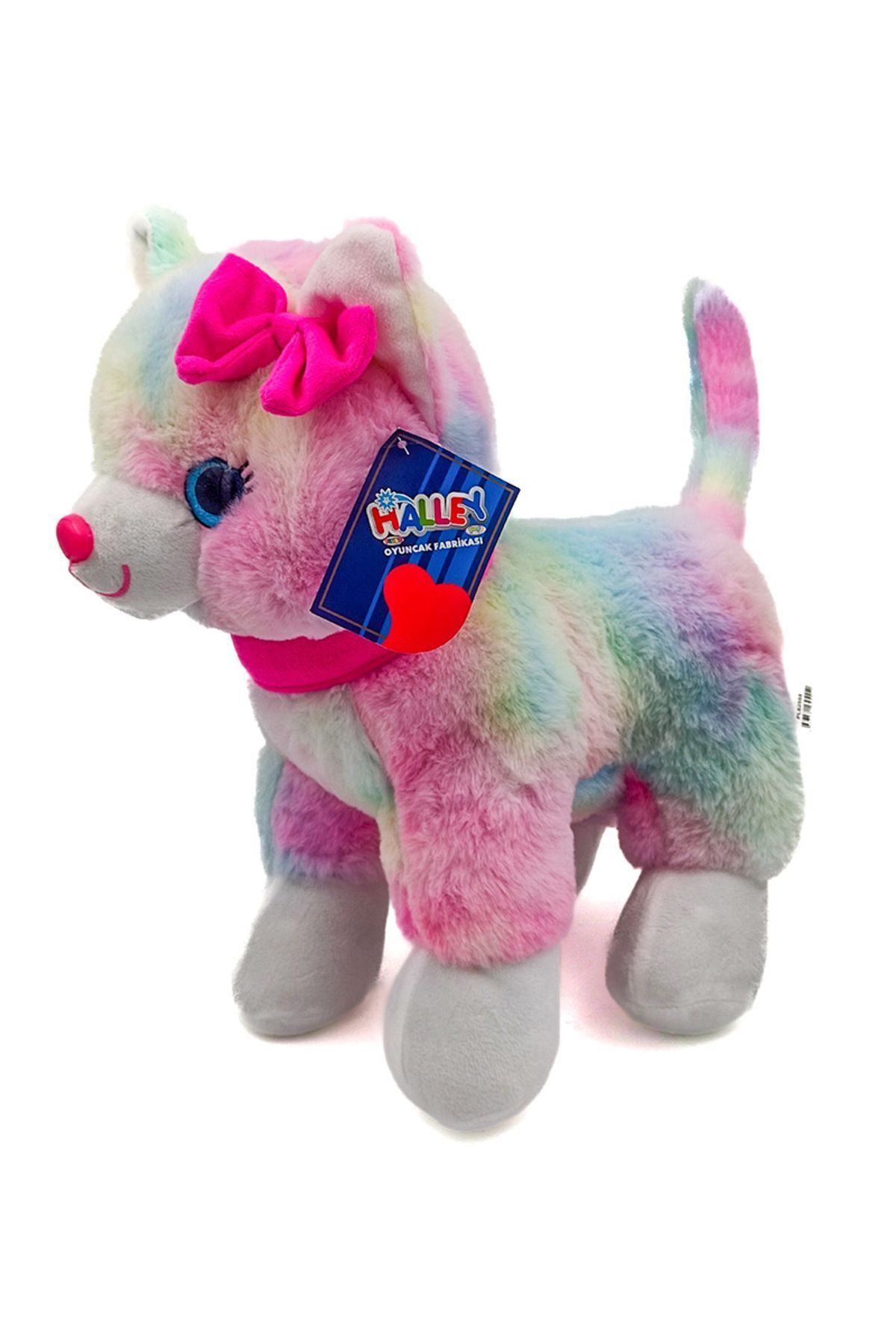 Peluş Pembe Tokalı Kedi Renkli 40 Cm - Mavi Su Dünyası