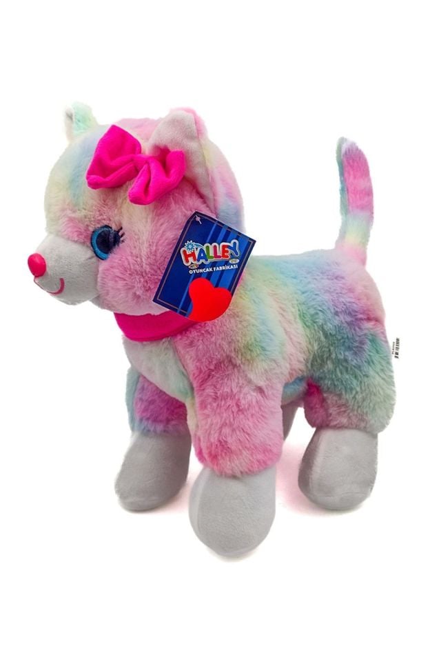 Peluş Pembe Tokalı Kedi Renkli 40 Cm - Mavi Su Dünyası