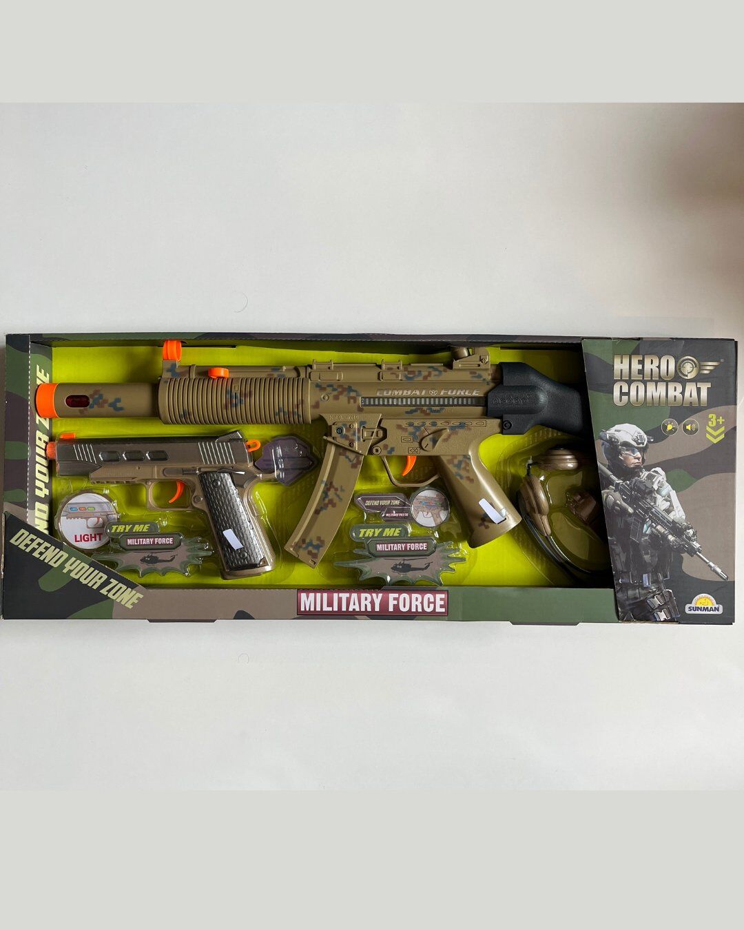 Asker Silah Oyun Seti | Tüfek 60 Cm | Tabanca 20 Cm | Işıklı Sesli Kulaklıklı Oyun Seti
