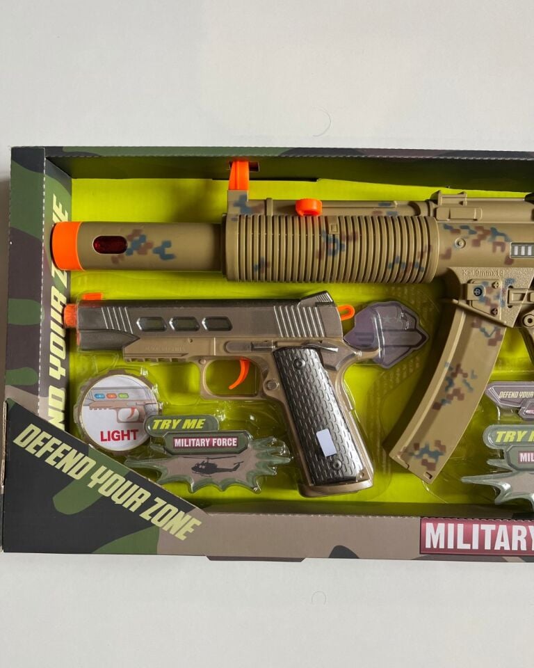 Asker Silah Oyun Seti | Tüfek 60 Cm | Tabanca 20 Cm | Işıklı Sesli Kulaklıklı Oyun Seti