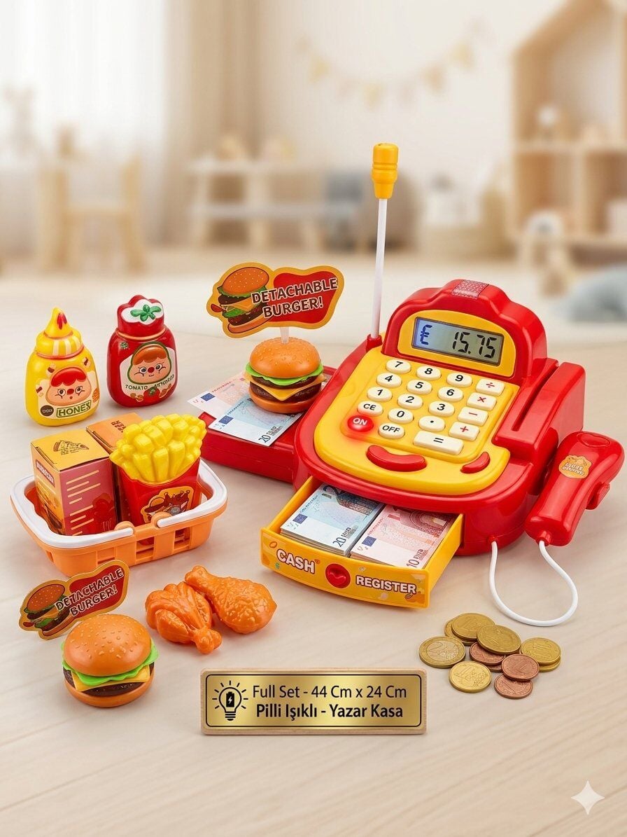 Pilli Işıklı Yazar Kasa Full Set 44 Cm x 24 Cm